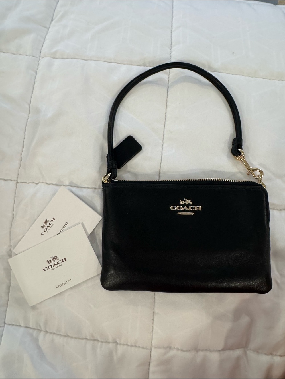 Coach Black Leather Clutch Wristlet with Gold Hardware
